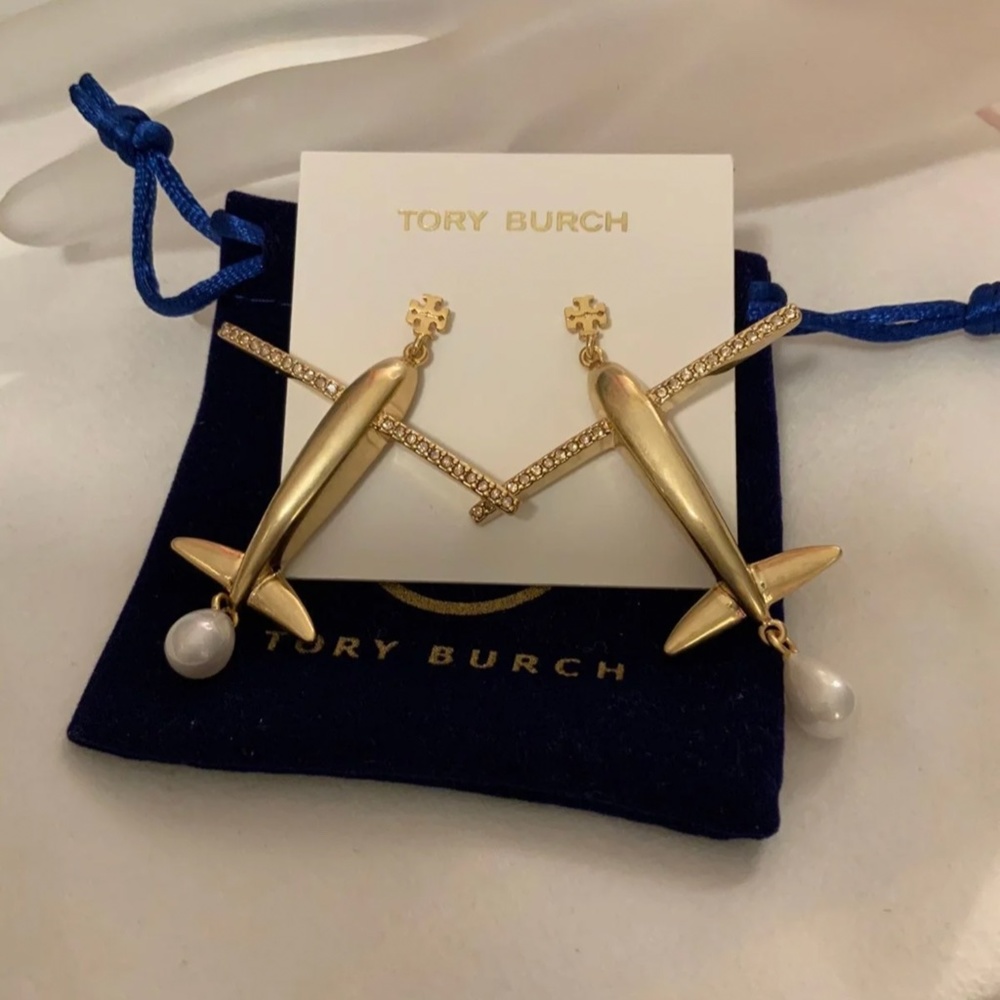 Tory Burch glitter pearl airplane earrings - Picture 8 of 9
